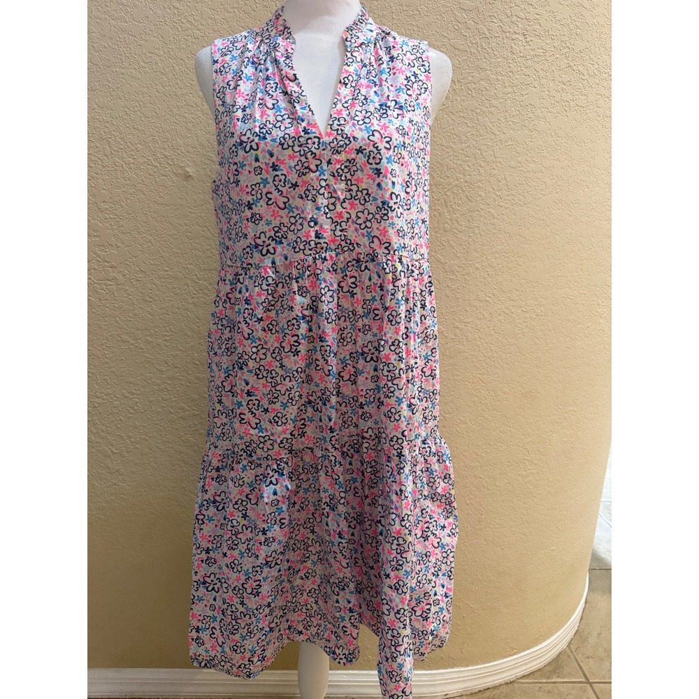 Lilly Pulitzer Women Pink Blue Floral Tiered Sleeveless Swing Dress Medium